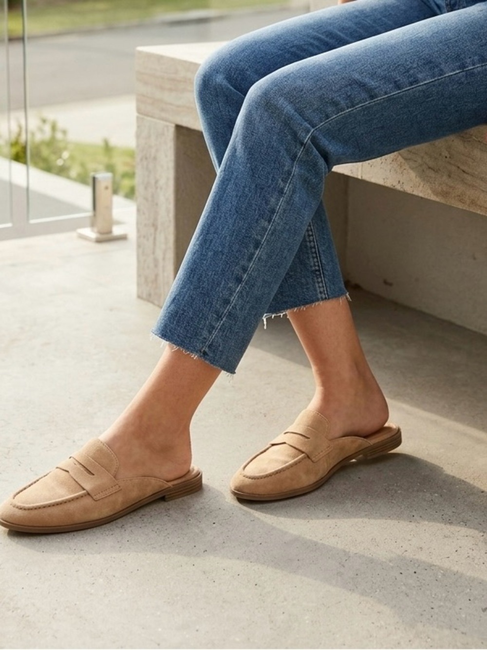 Old Navy Tan Faux Suede Slip-On Penny Loafer Mules Size 7